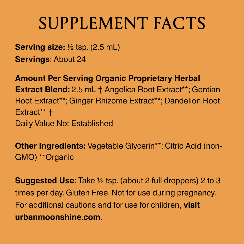 Supplement facts label with text on an orange background
